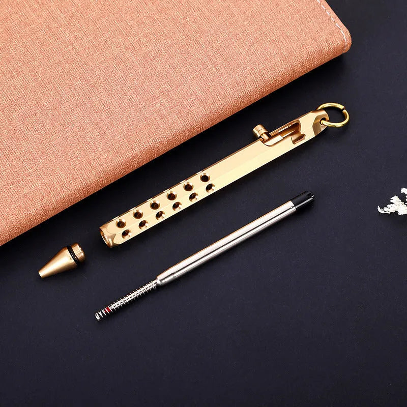 Brass hexagonal bolt pen with 0.5mm fine tip, shown in natural brass finish