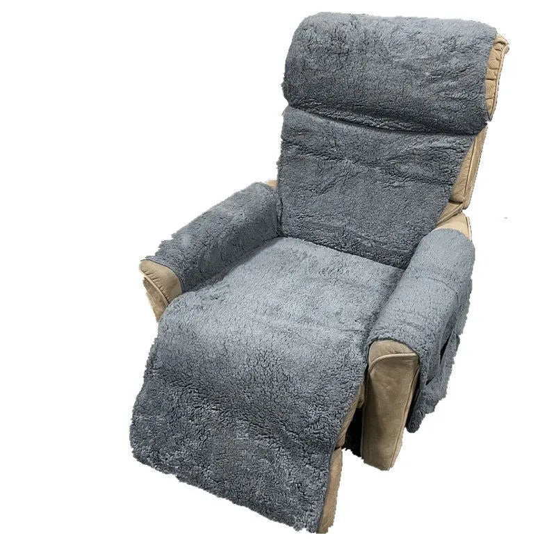 Polyester sofa slipcover in lamb wool beige colour on a sofa cushion