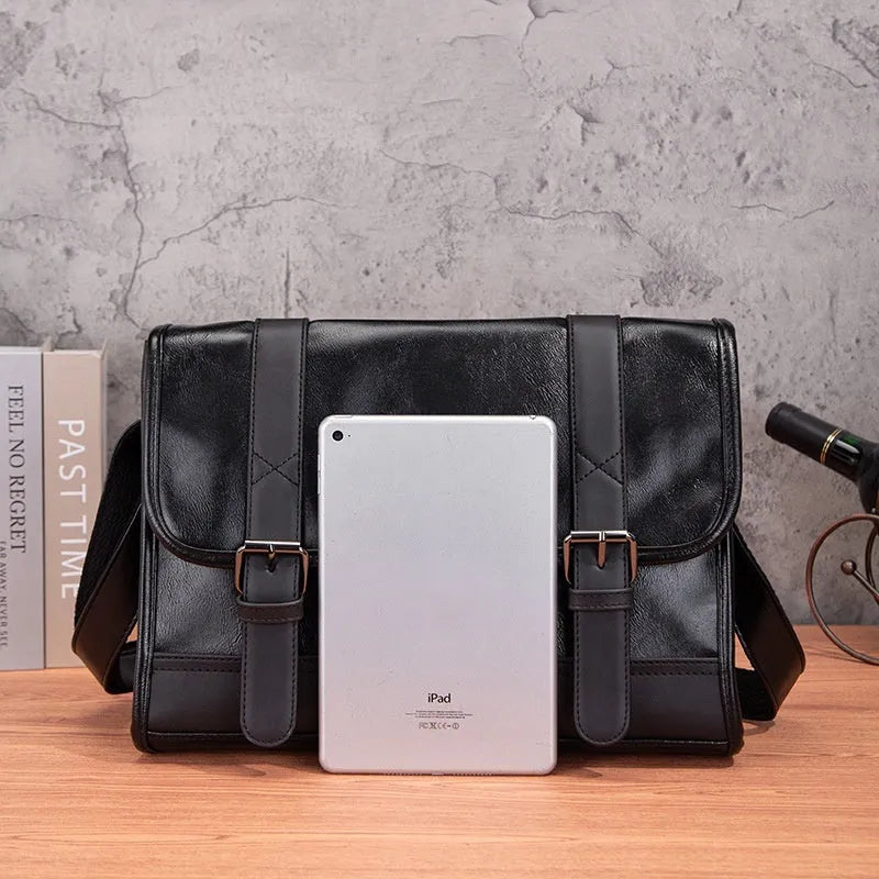 Black Korean-style commuter men's backpack with anti-theft features and decorative stitching