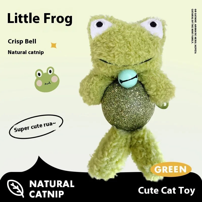 Brown bear plush catnip toy with 4cm mint ball and bell for kitten dental relief and play