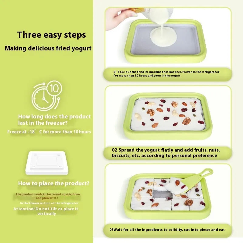 Children's handmade DIY fried yogurt machine in green, pink, white, and rose red colours