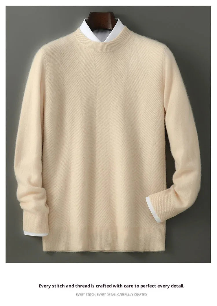 Men's wool round neck pullover sweater in beige, camel, light gray, gray or olive green, long sleeve winter jumper.