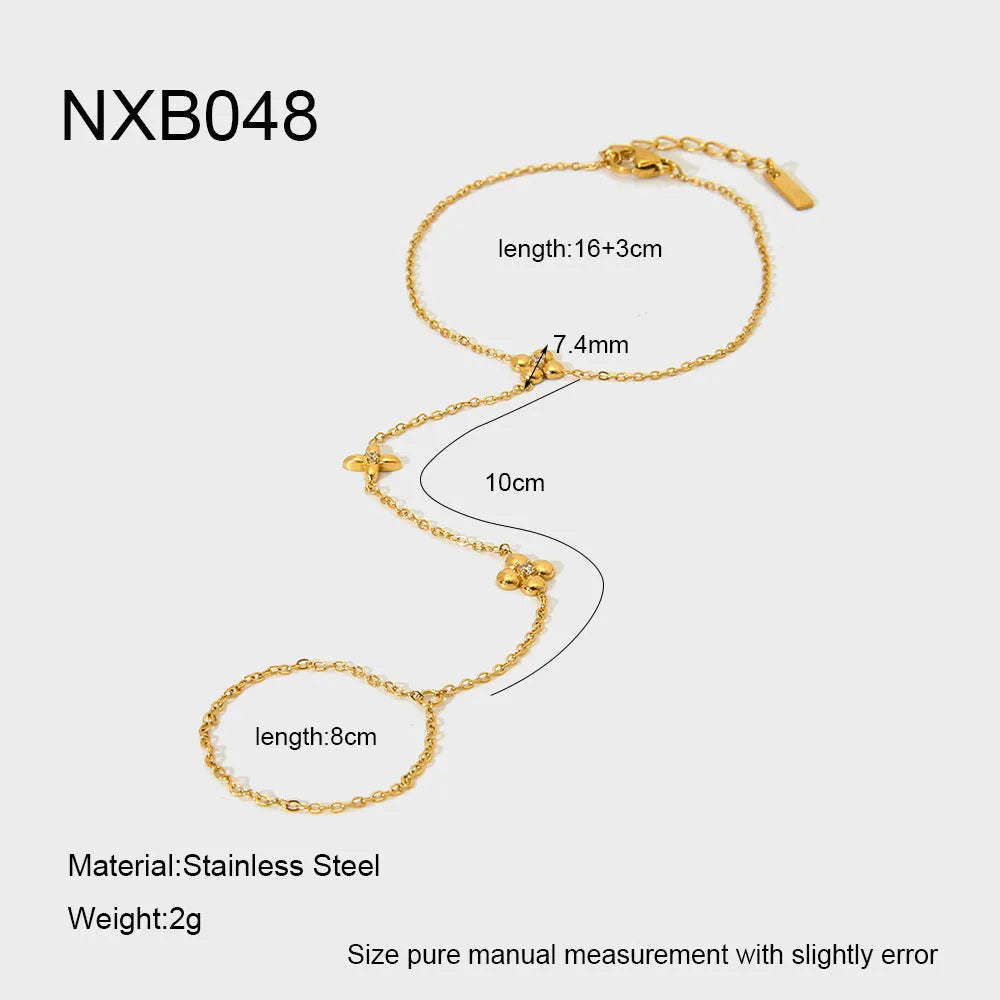 Gold colour stainless steel bracelet with flower and eight-pointed star geometric design for women