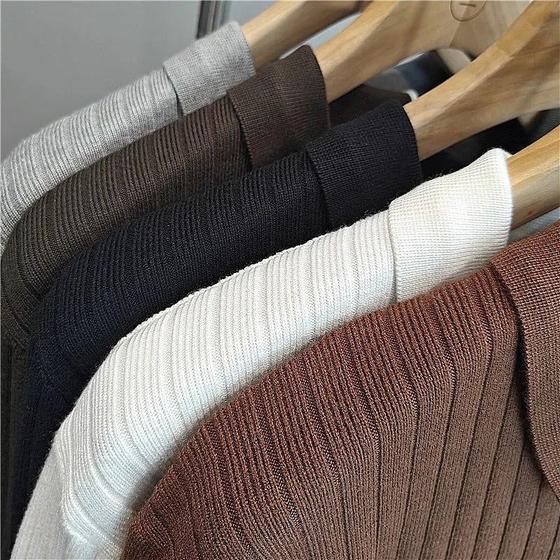 Boys' striped loose knit sweater with a lapel collar in multiple colour options