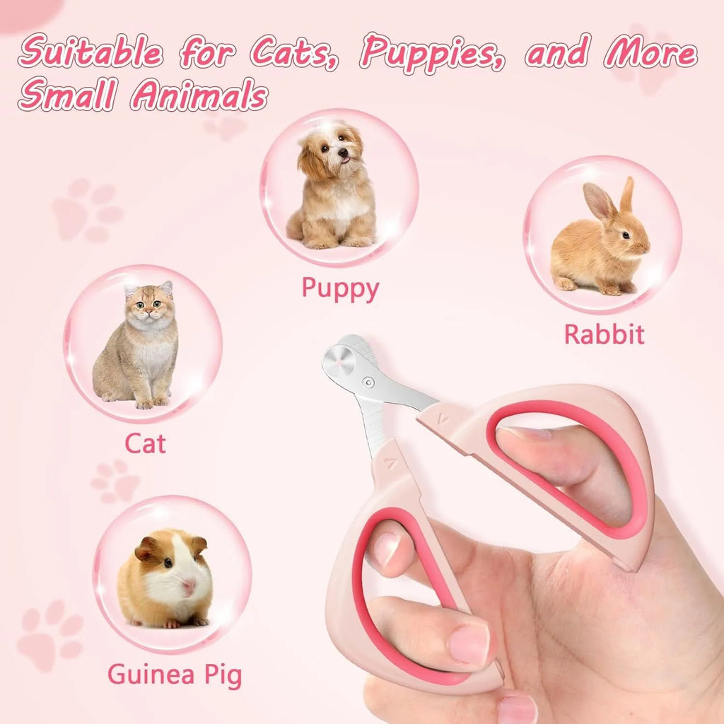 Blue cat nail clipper with a round positioning hole and stainless steel blade on a white background.