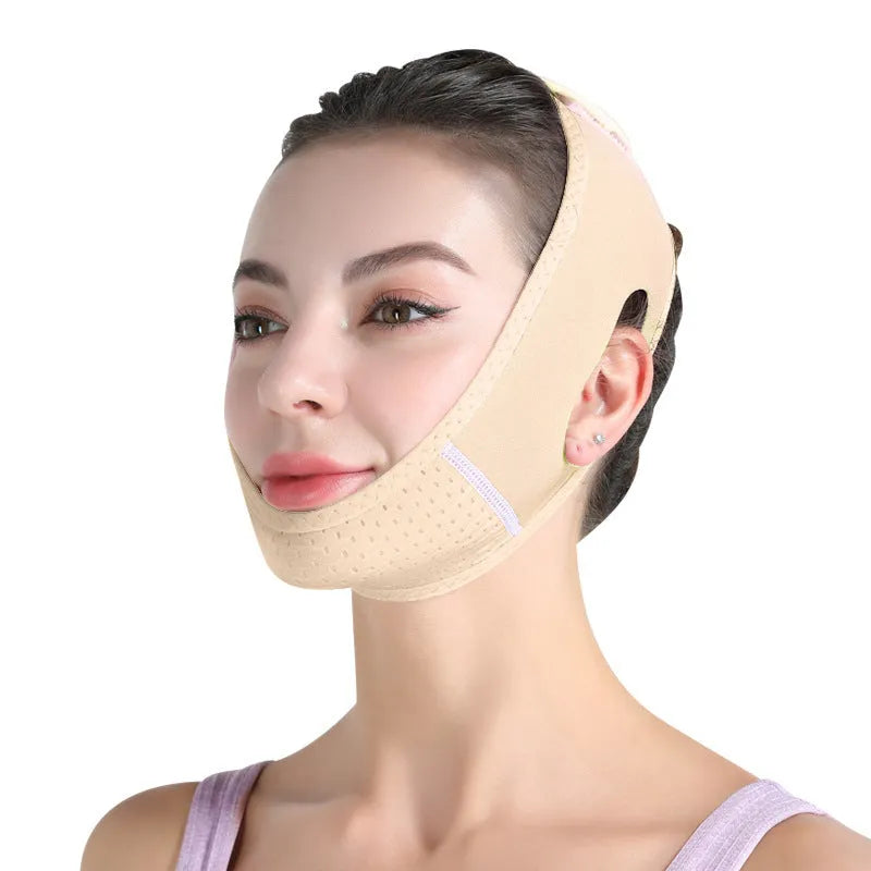 Bandage V face breathable face mask in average size, shown in pink, black, green, pink purple, and skin colour options