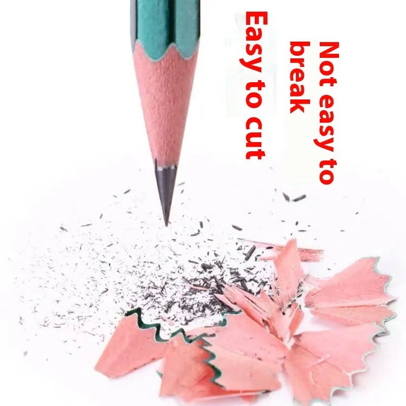 Box of 10 green hexagonal wooden pencils with HB and 2B graphite leads for drawing and writing.