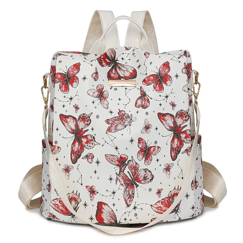 Butterfly print PU backpack in multiple colours with breathable back system and large capacity under 20 litres.