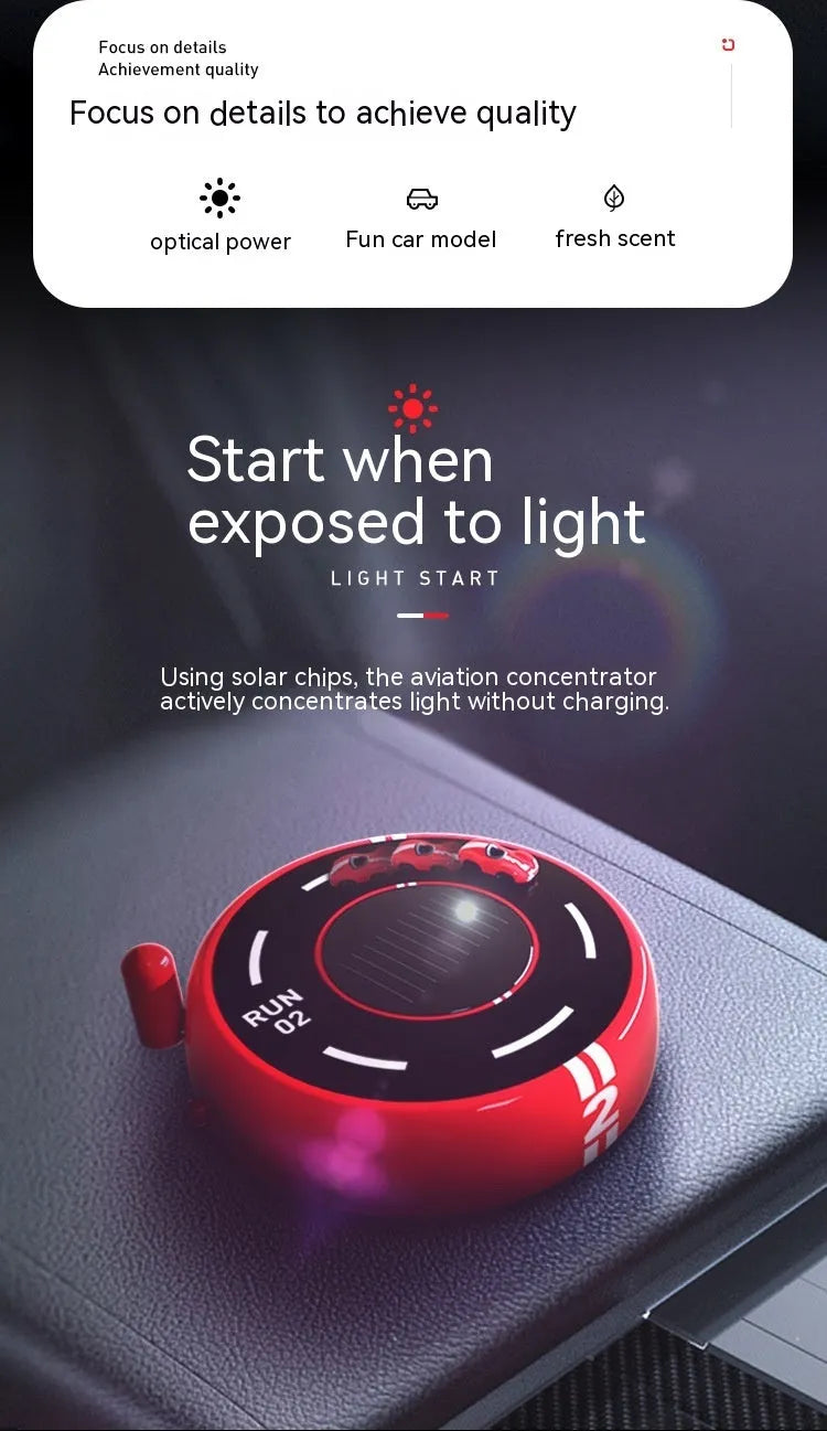 Modern circular solar car perfume diffuser in black colour with USB connectivity port
