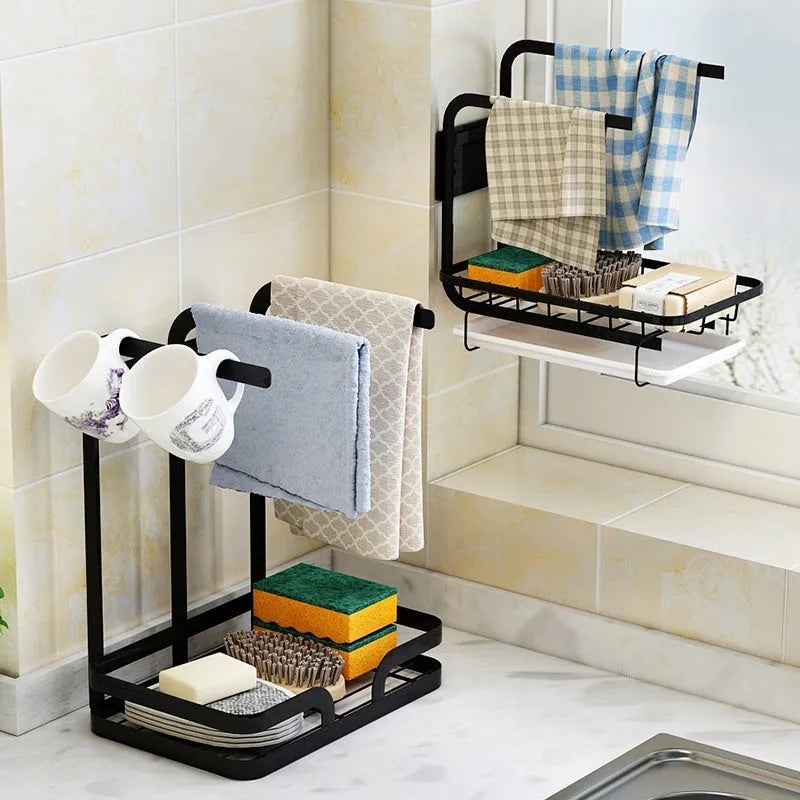 Foldable plastic kitchen storage rack for rag drainage with wall or table top mounting