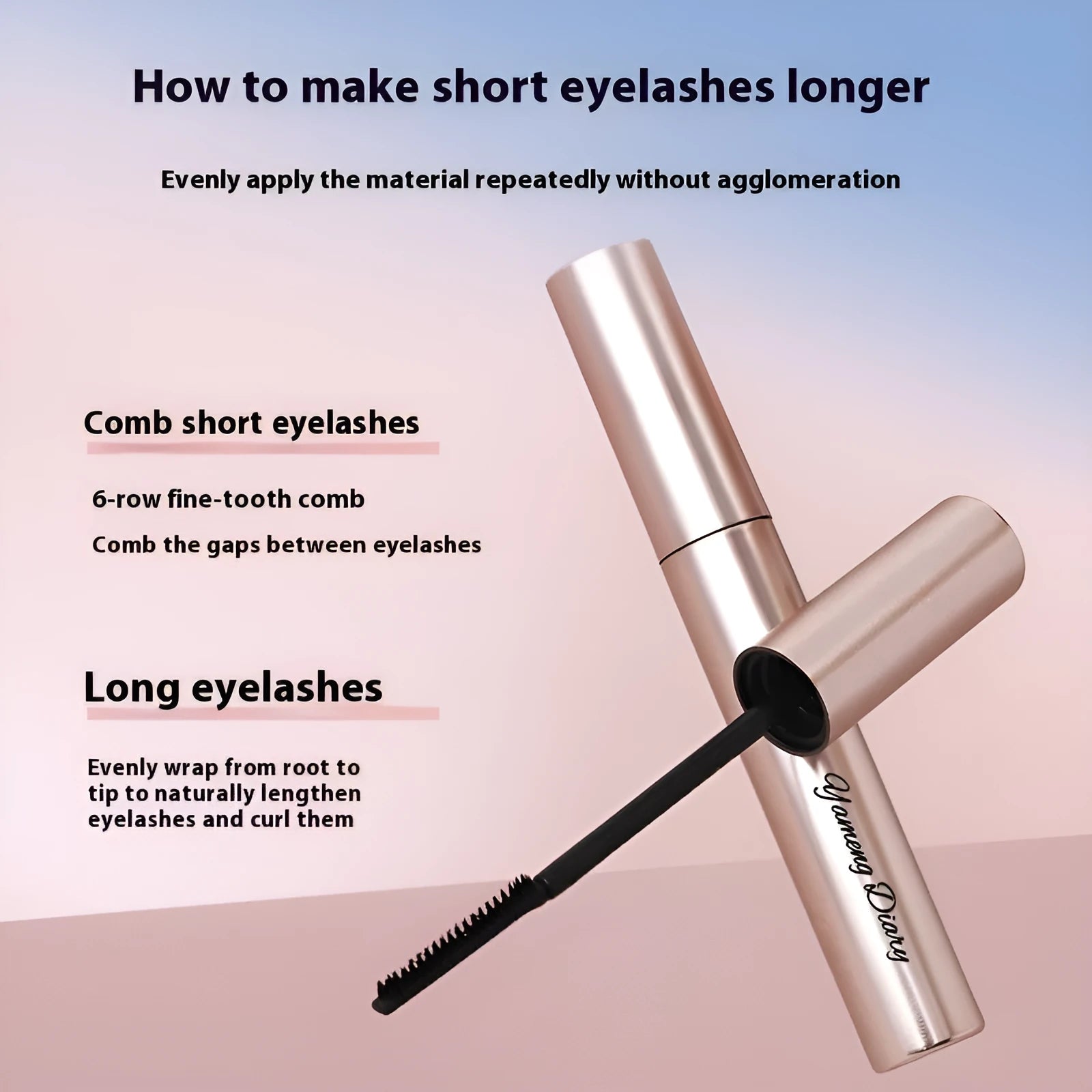 Long curling waterproof mascara in black and brown shades with applicator wand