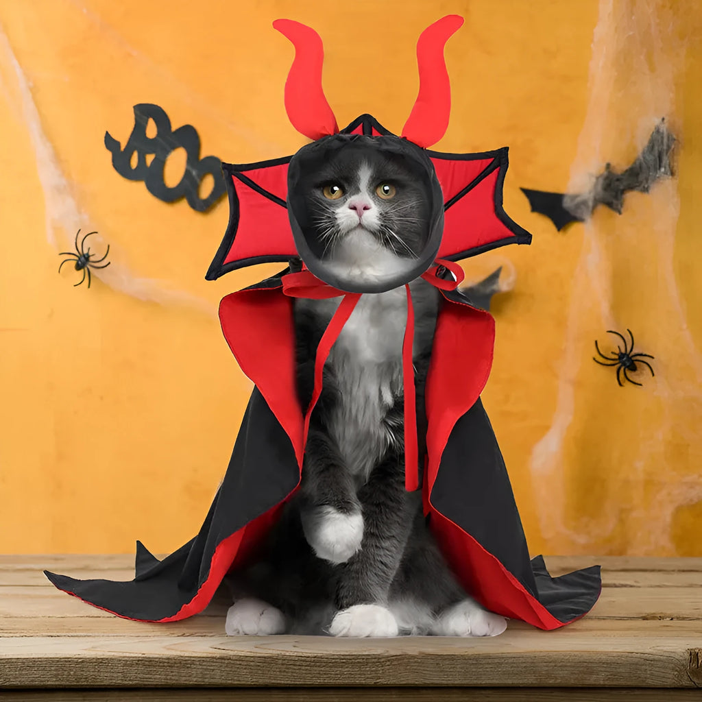 Black polyester vampire cloak and hat Halloween costume for a cat or dog