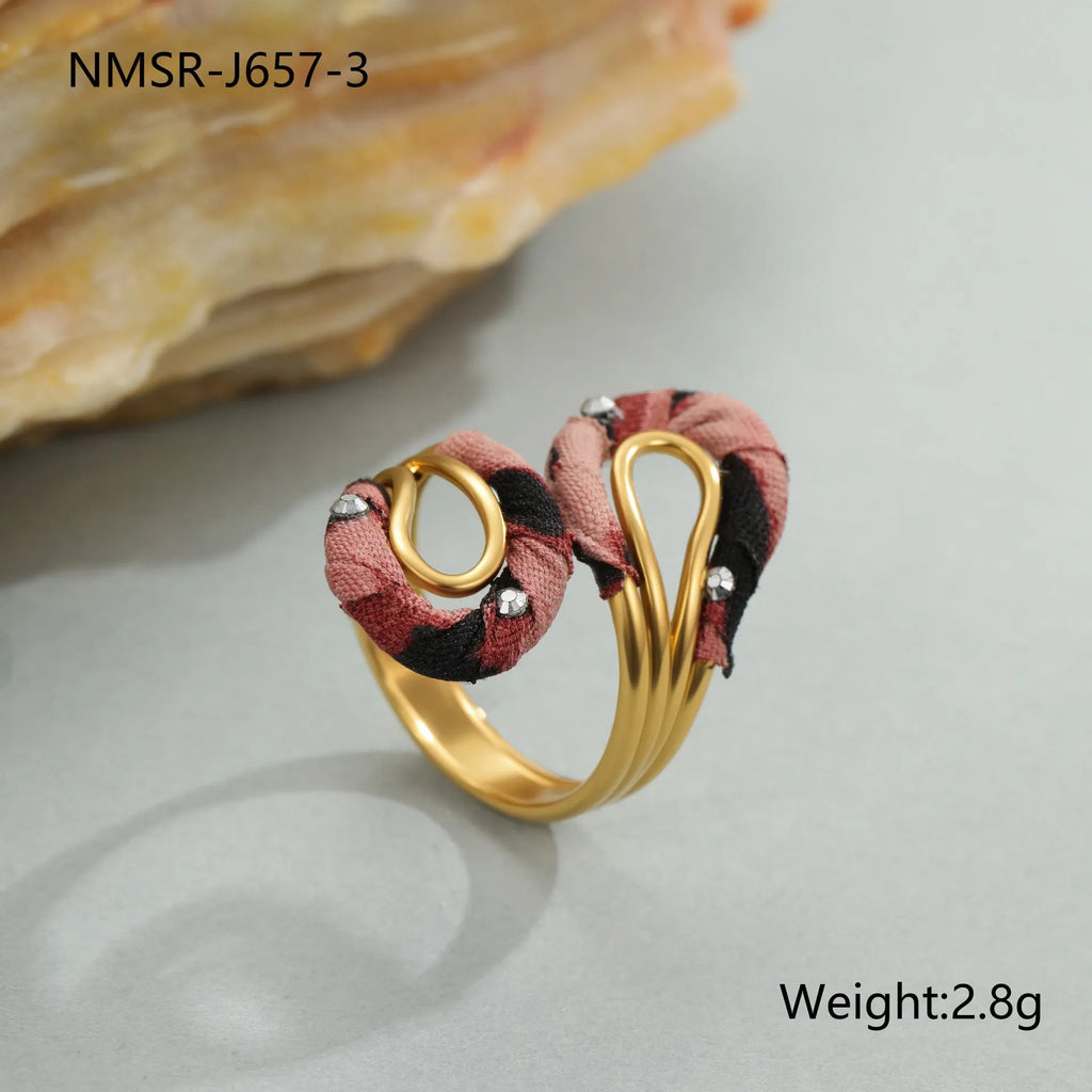 Leopard series stainless steel open mouth adjustable ring with geometric designs