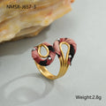 Leopard series stainless steel open mouth adjustable ring with geometric designs