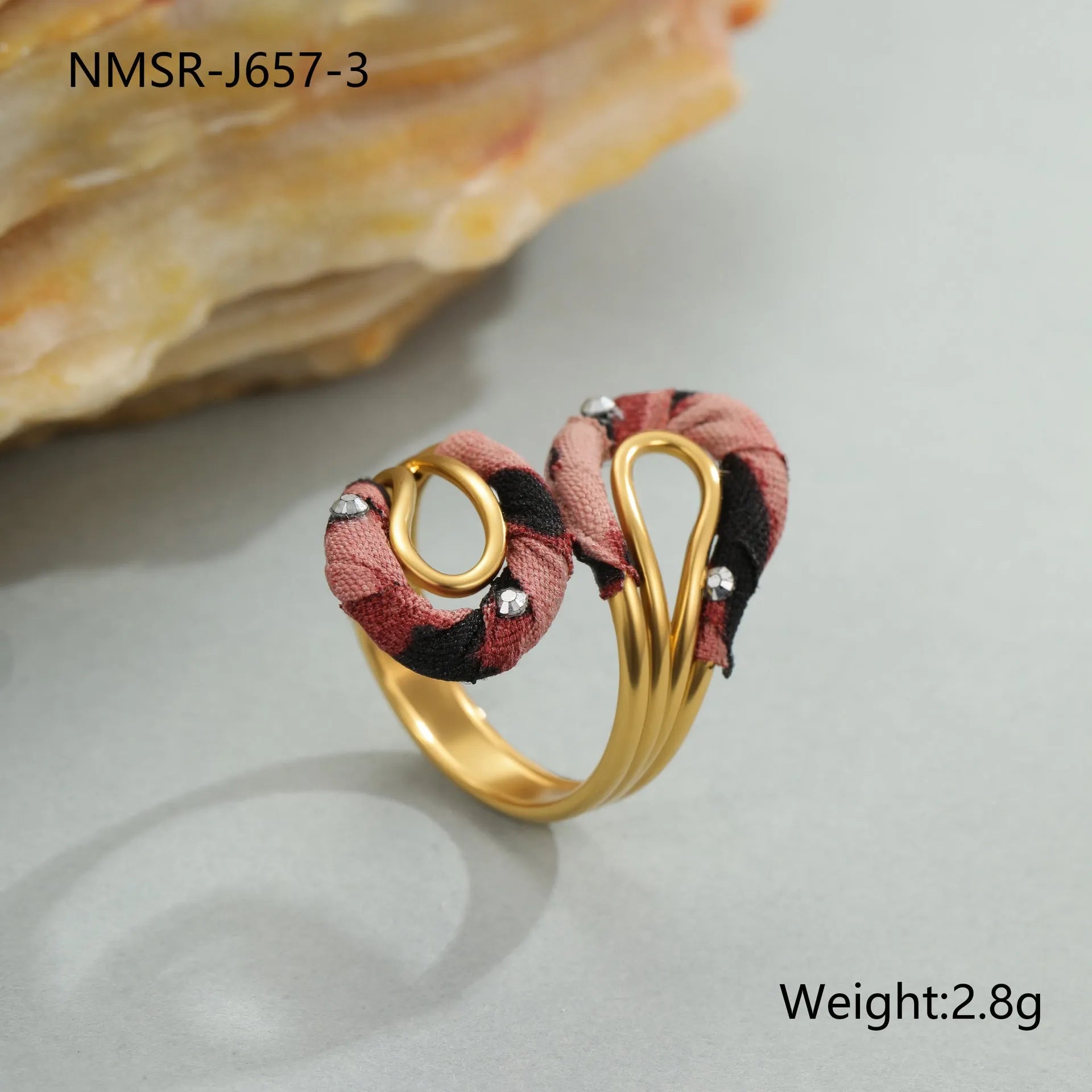Leopard series stainless steel open mouth adjustable ring with geometric designs