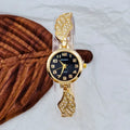 Stainless steel women's watch with round dial showing gold surface option and vachette clasp
