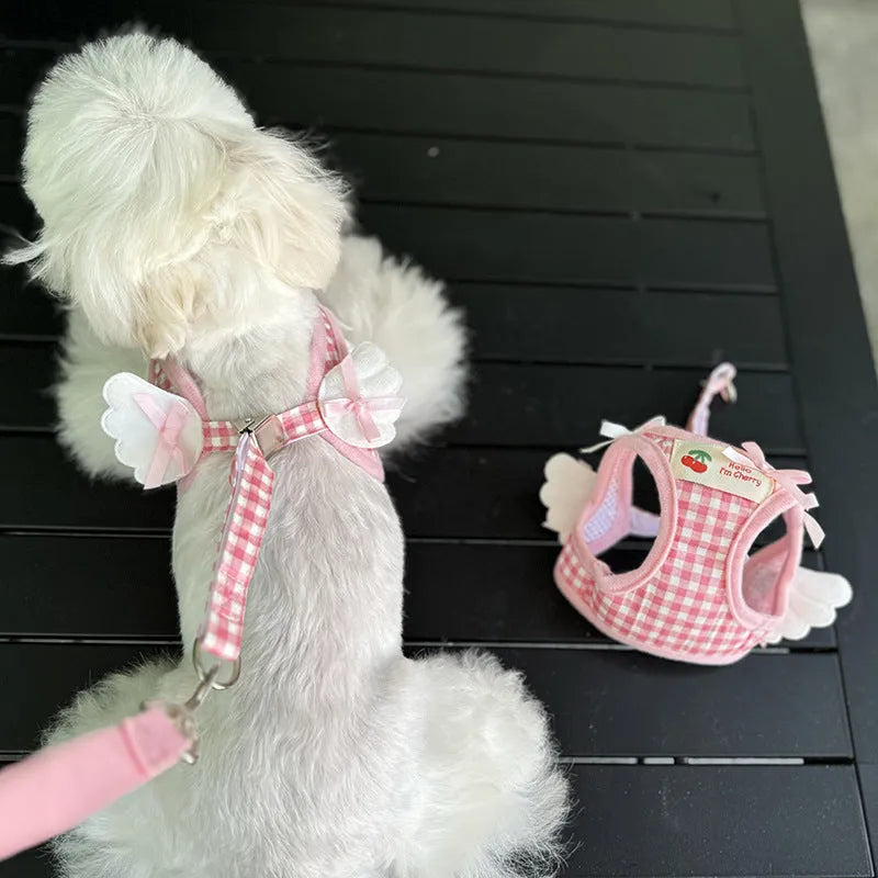 Small dog chest and back harness with hand holding rope in cotton material