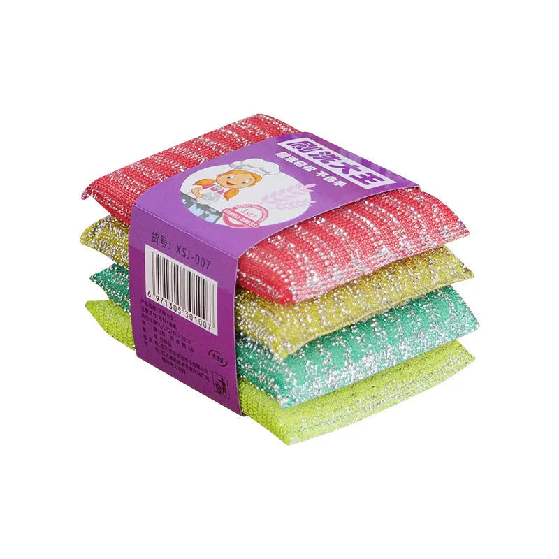 Pinstripe fabric dishwashing sponge mop in mixed macaron colours showing 12cm by 8.5cm dimensions