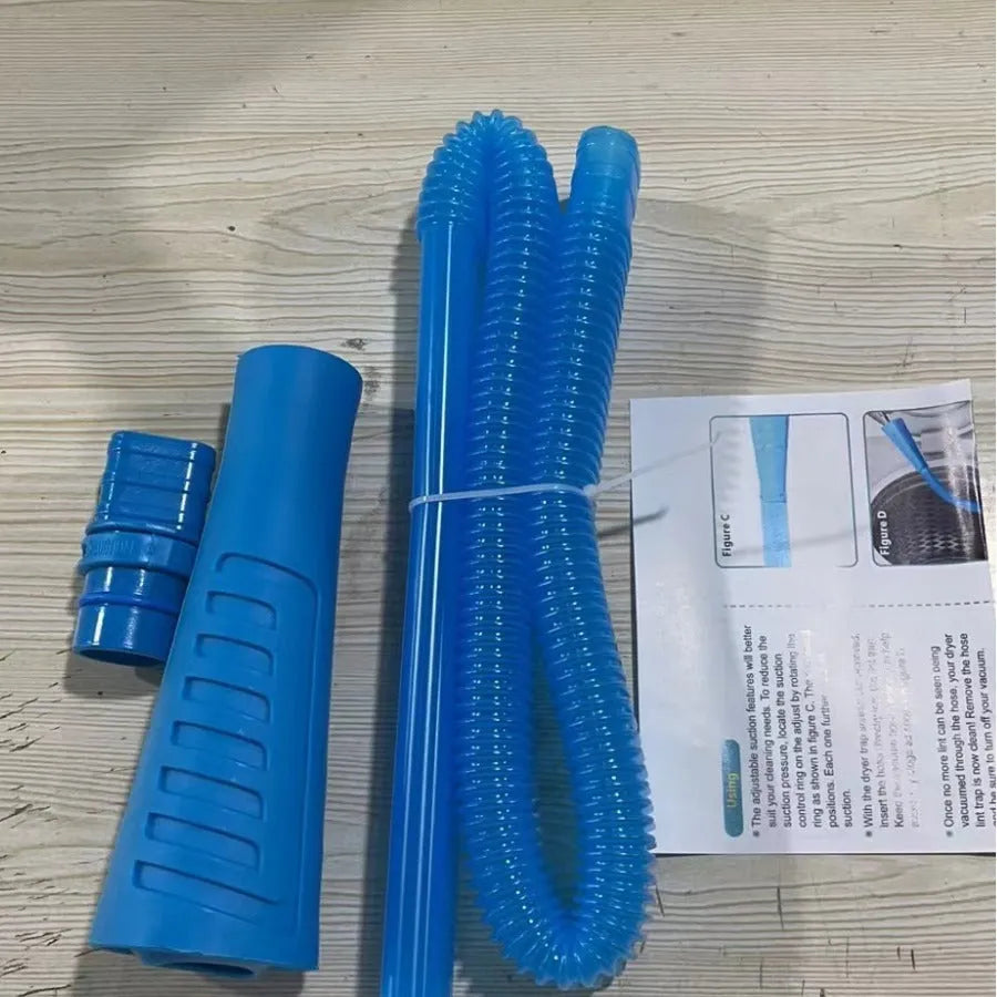 Blue 3 opp bag attached to a long, round-headed plastic suction pipe for vacuum cleaner dust extraction.