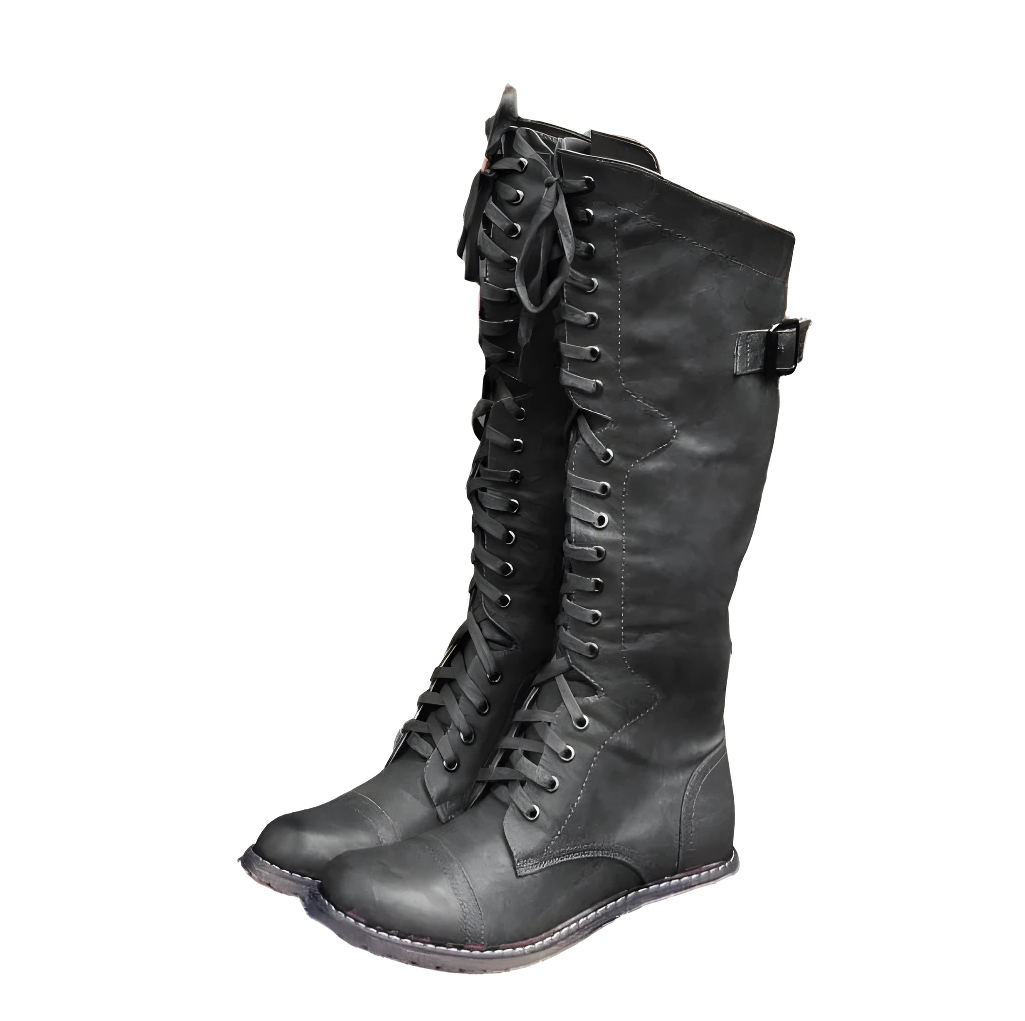 Women's black ankle boot with a cross strap design and zip fastening on the side.