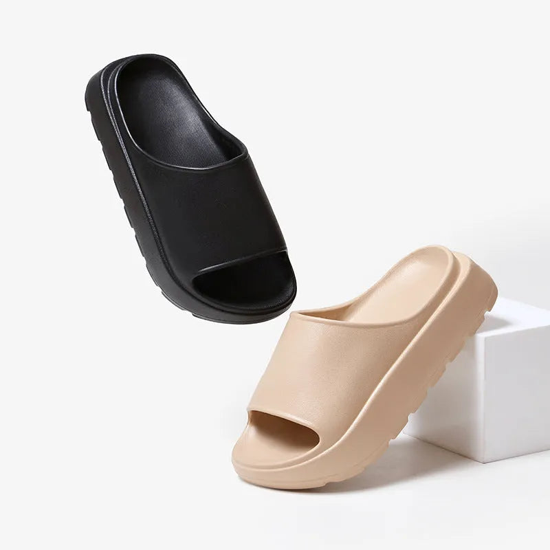 Women's fish mouth slippers with thick 5.5cm EVA soles in beige, black, khaki, or rose red colours