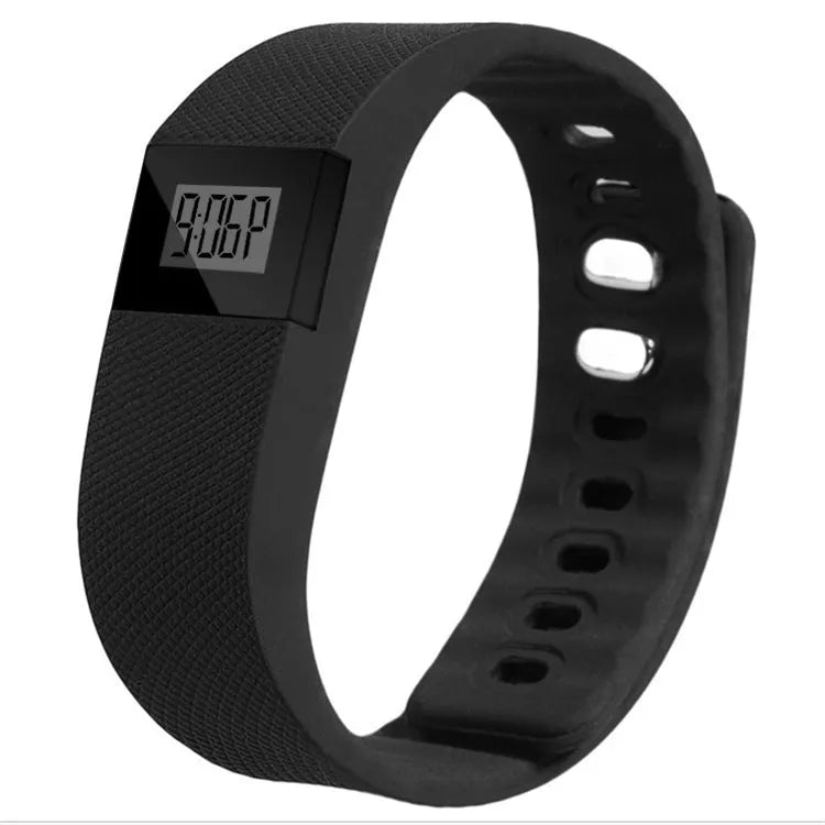 Ordinary bracelet pedometer in black, blue, green, orange, or yellow colours showing 20mm width