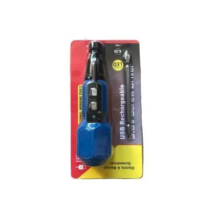 Alloy steel straight handle cordless electric screwdriver with lithium battery in blue colour