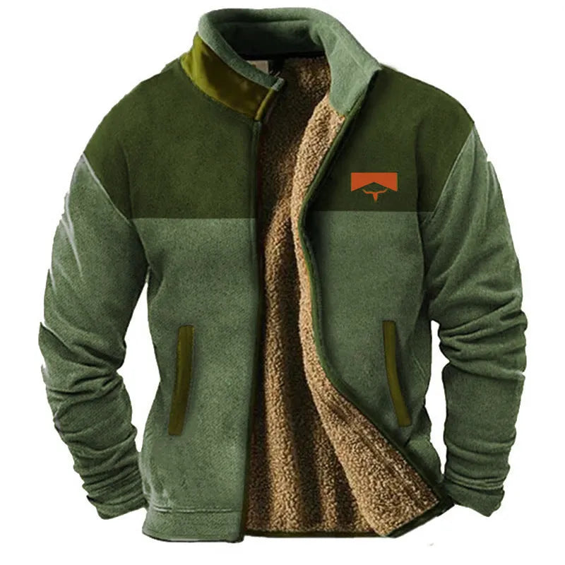 Men's polyester padded coat with fleece lining in regular length with blue, green, or light brown colour options