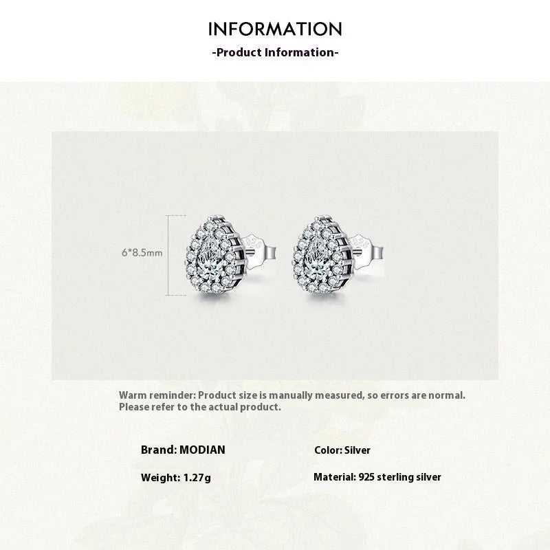 Women's silver drop ear studs with diamond cut treatment in water drop shape