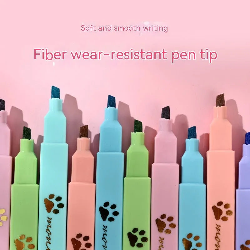 Box of six Cat's Paw fluorescent marking pens with oblique tips in assorted colours for office and school use.