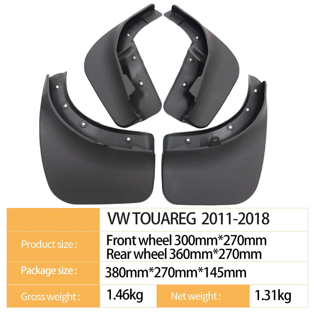 Black PP soft plastic rear mudguard set for Volkswagen Touareg, four pieces with screws and packaging box