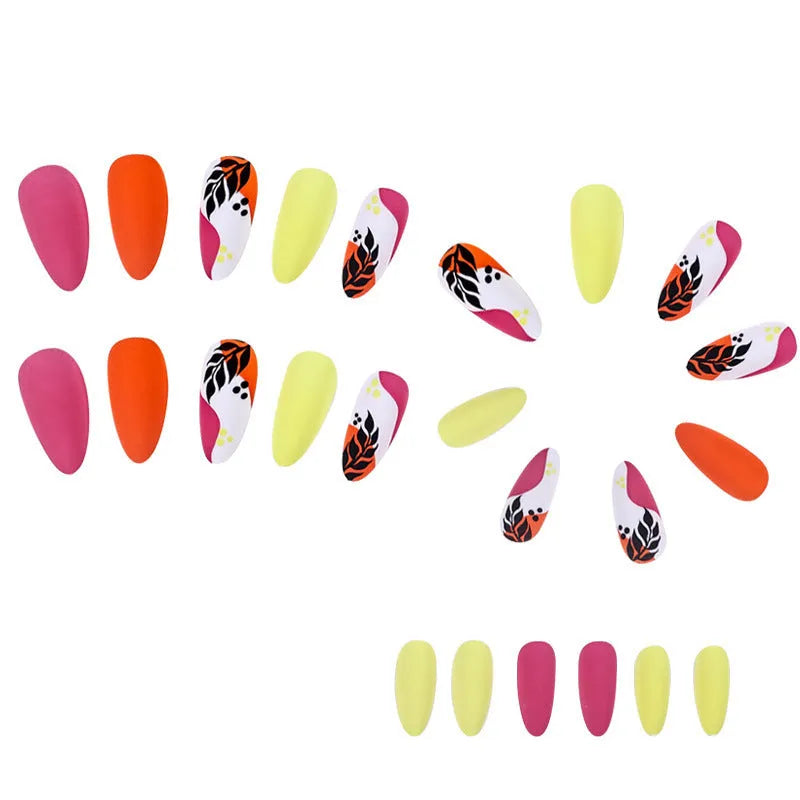 Wear Armour medium almond frosted nail stickers showing four designs: French leaves, plating, macarons, and leopard print