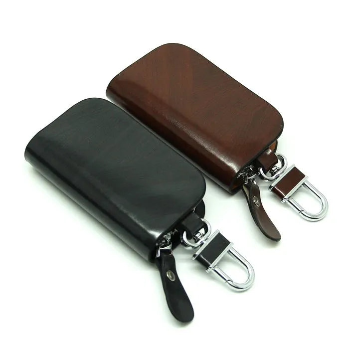 Genuine leather car key case with frosted finish in black or brown