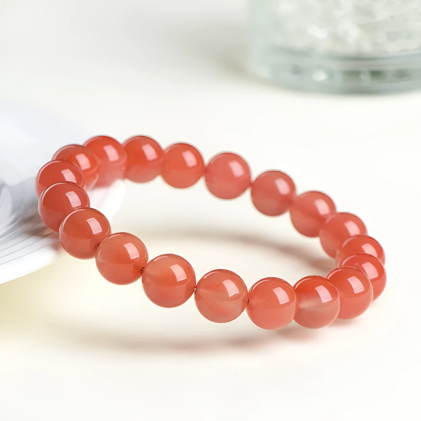 South red cherry red agate beaded bracelet showing scattered beads design in natural stone