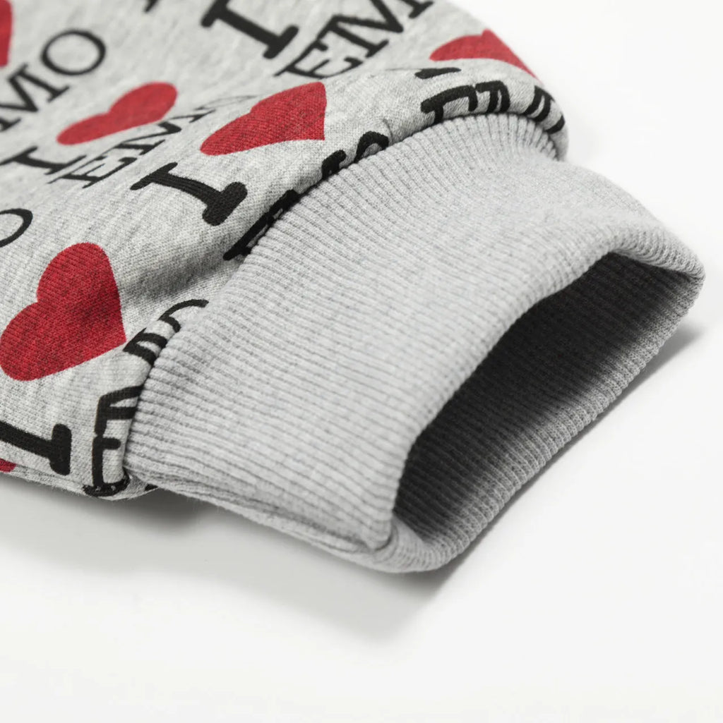 Women's grey hooded cardigan with retro pattern design