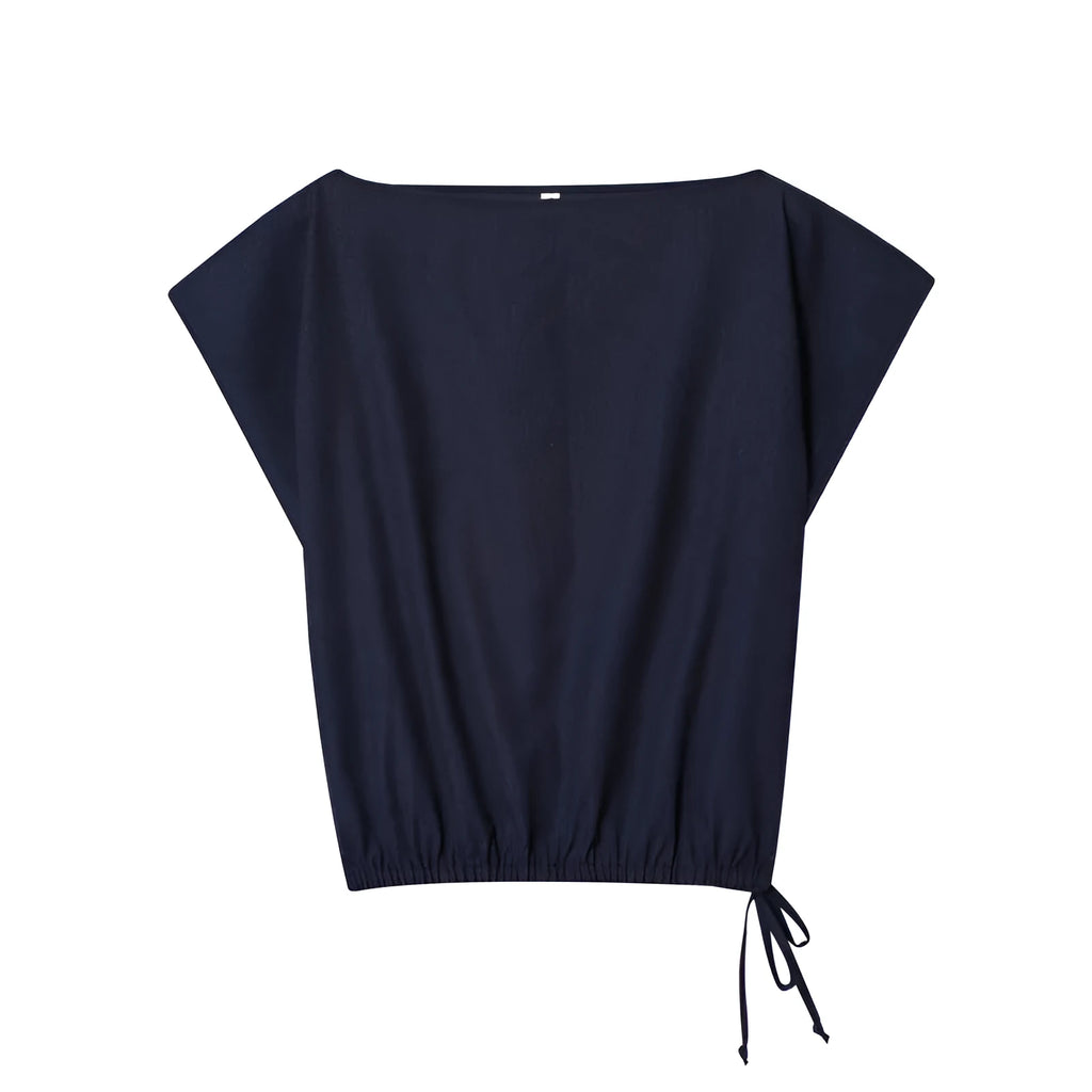 Women's linen blend off-neck shirt with flounced sleeves and matching wide leg trousers coordinated set