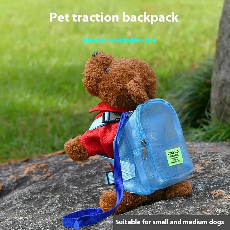 Solid colour dog backpack carrier made from breathable polyester fabric for small pet transport.