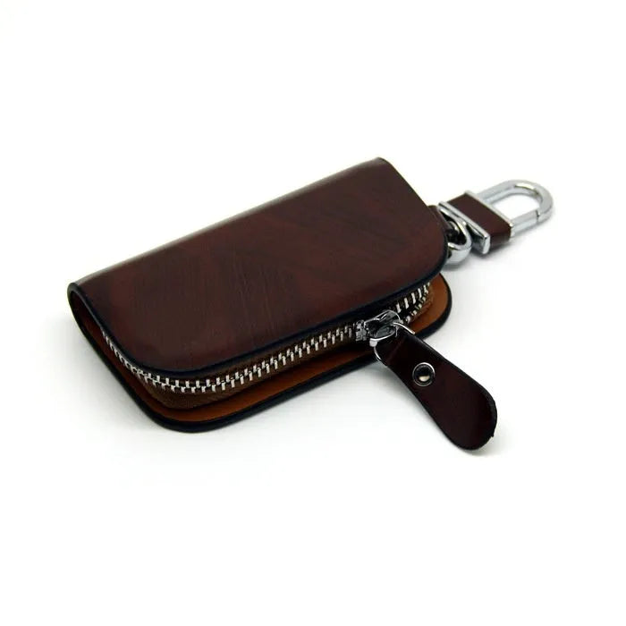 Genuine leather car key case with frosted finish in black or brown