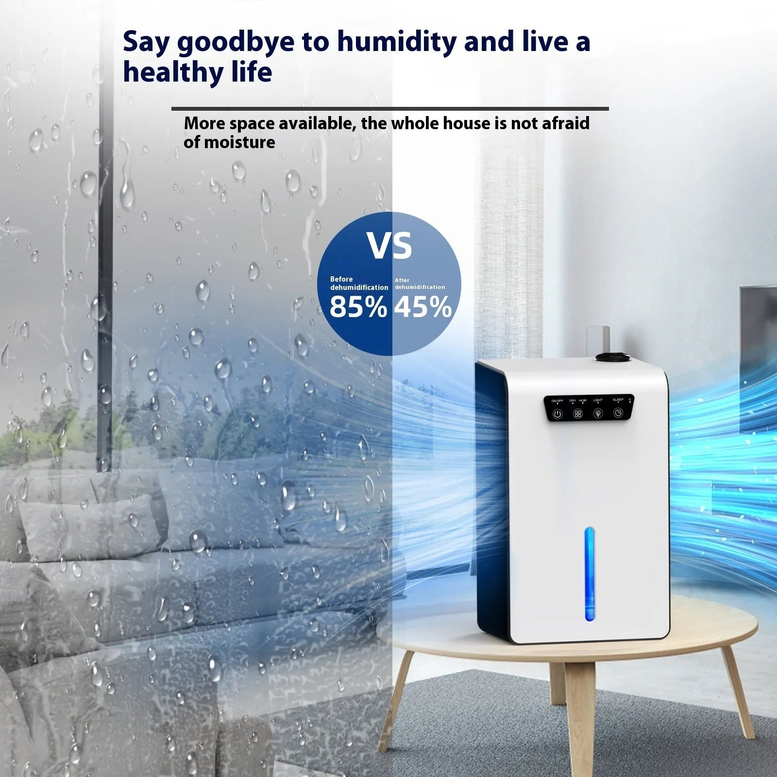 Milky white small dehumidifier for bedroom use with 2.6-4.0 litre reservoir capacity