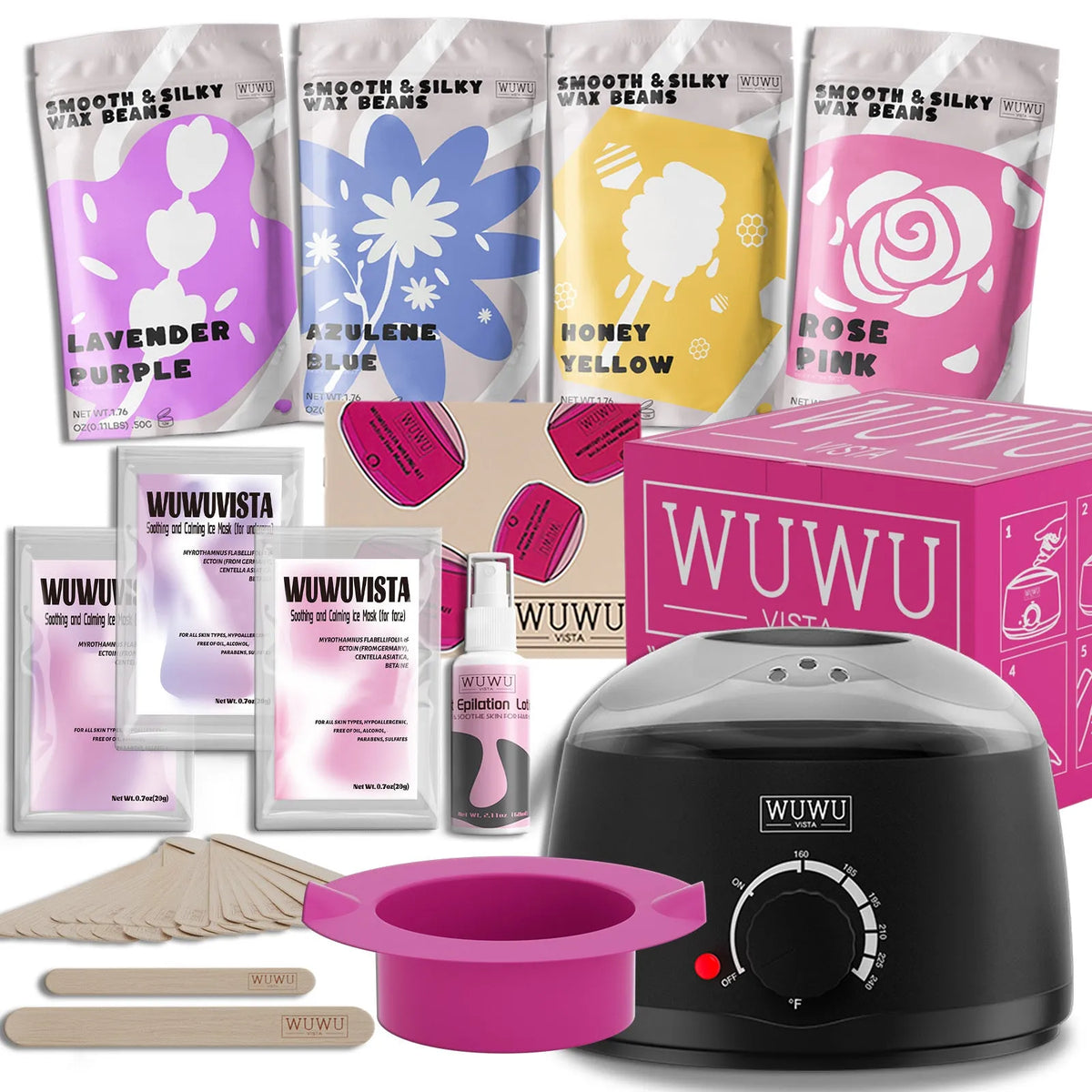 29-piece gold-standard hard wax kit with 200ml warmer, wax beads, and facial and body sticks for Brazilian hair removal