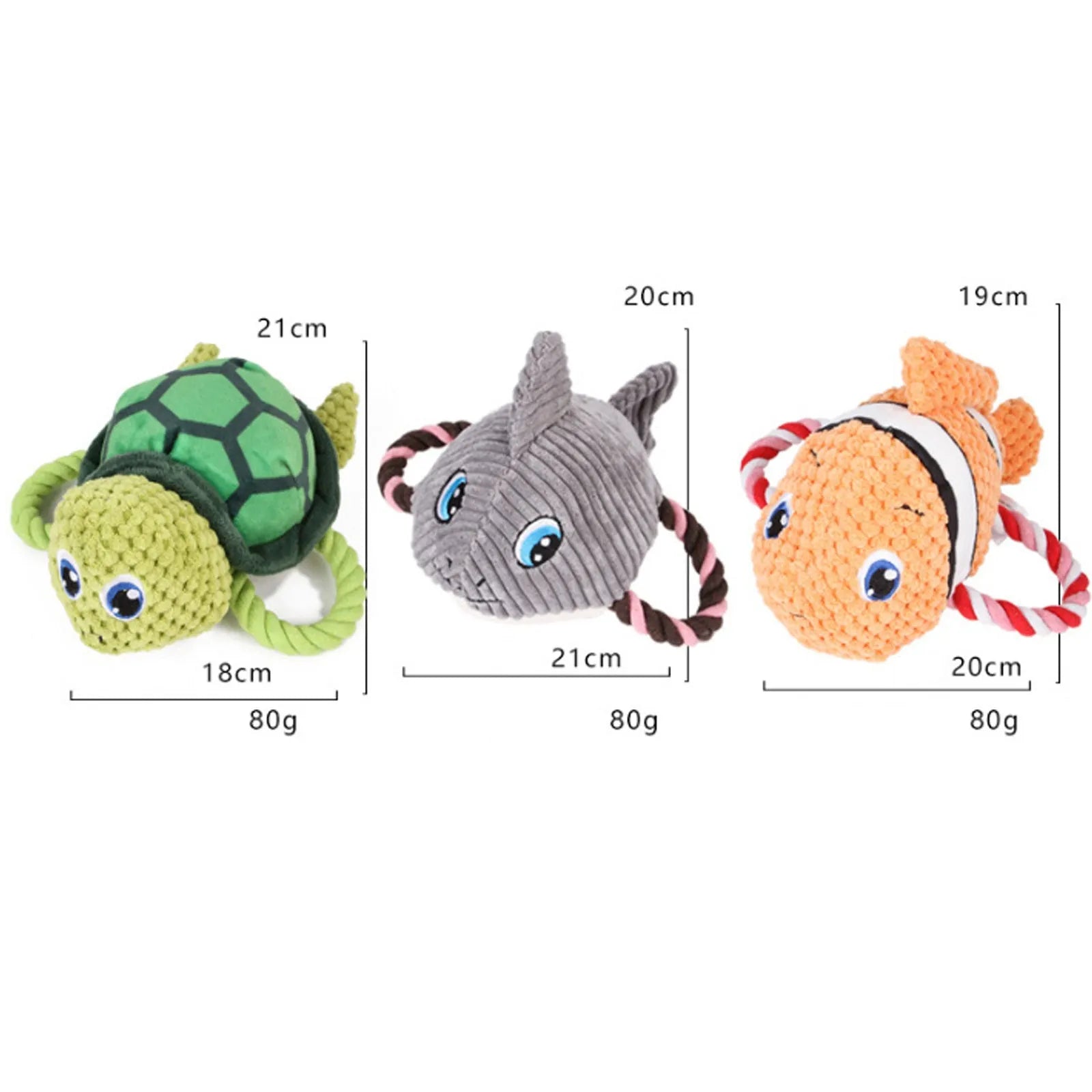 Grey, green, and orange turtle-shaped plush dog toy showing its knotted rope centre.