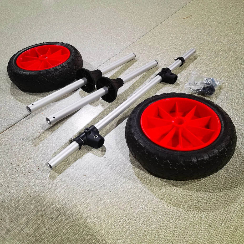 Foldable aluminium kayak beach transport cart with upright pole platform for drift boats