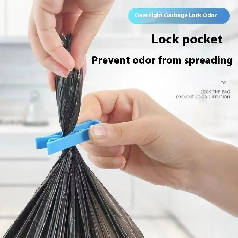 Black PP plastic garbage bag fixing clips securing a bag to a bin rim