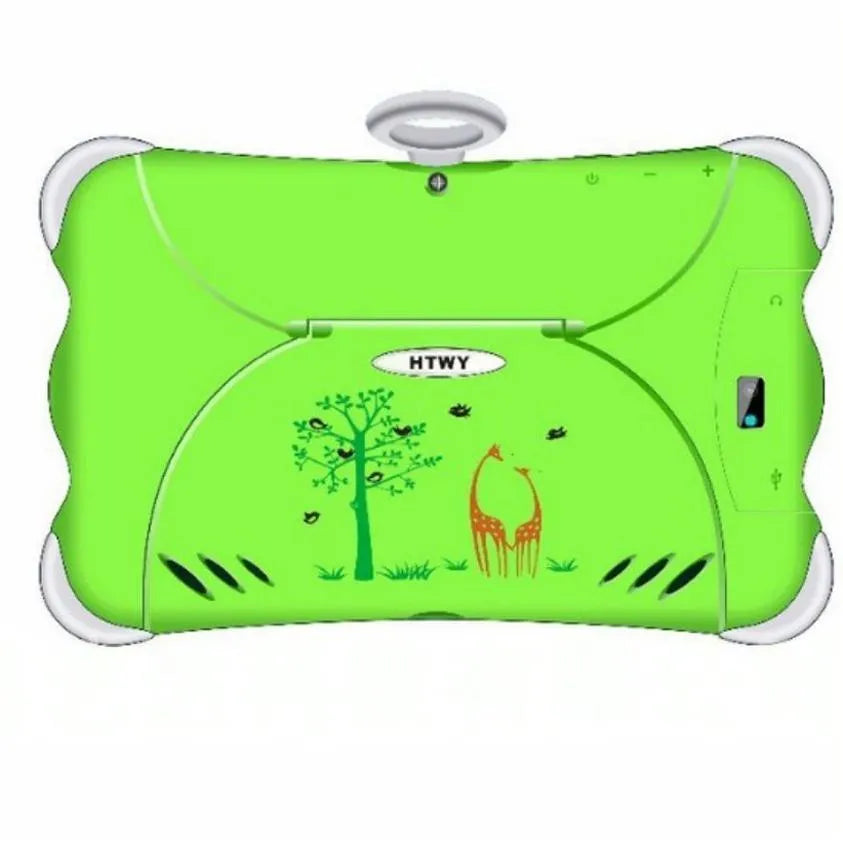 7-inch children's learning tablet in cartoon colours with protective stand, showing IPS screen and 3G calling capability