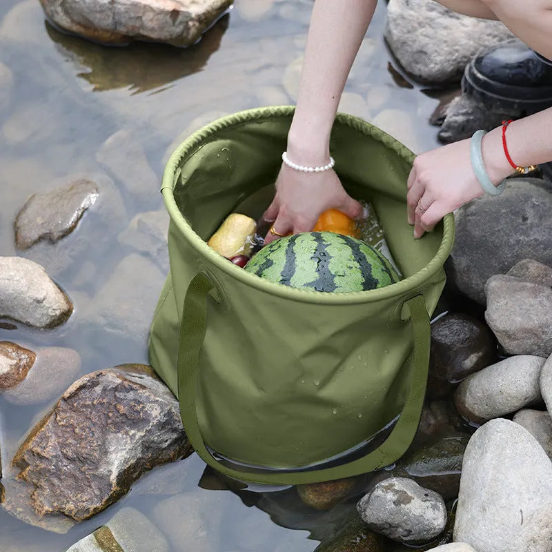 Army green folding telescopic duct bag with PVC mesh cloth material and polypropylene handles