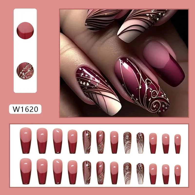 French line pattern removable nail stickers with glue in simple European style design
