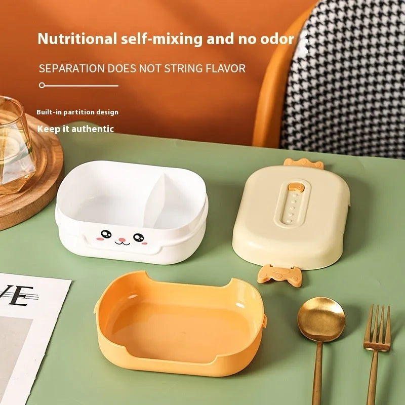 Square plastic divided lunch box with microwave-safe design in solid colour options