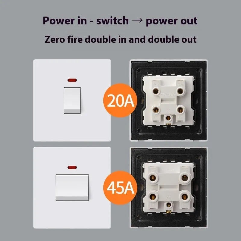 Curved rack electrical switch with illuminated panel for water heater and air conditioner control