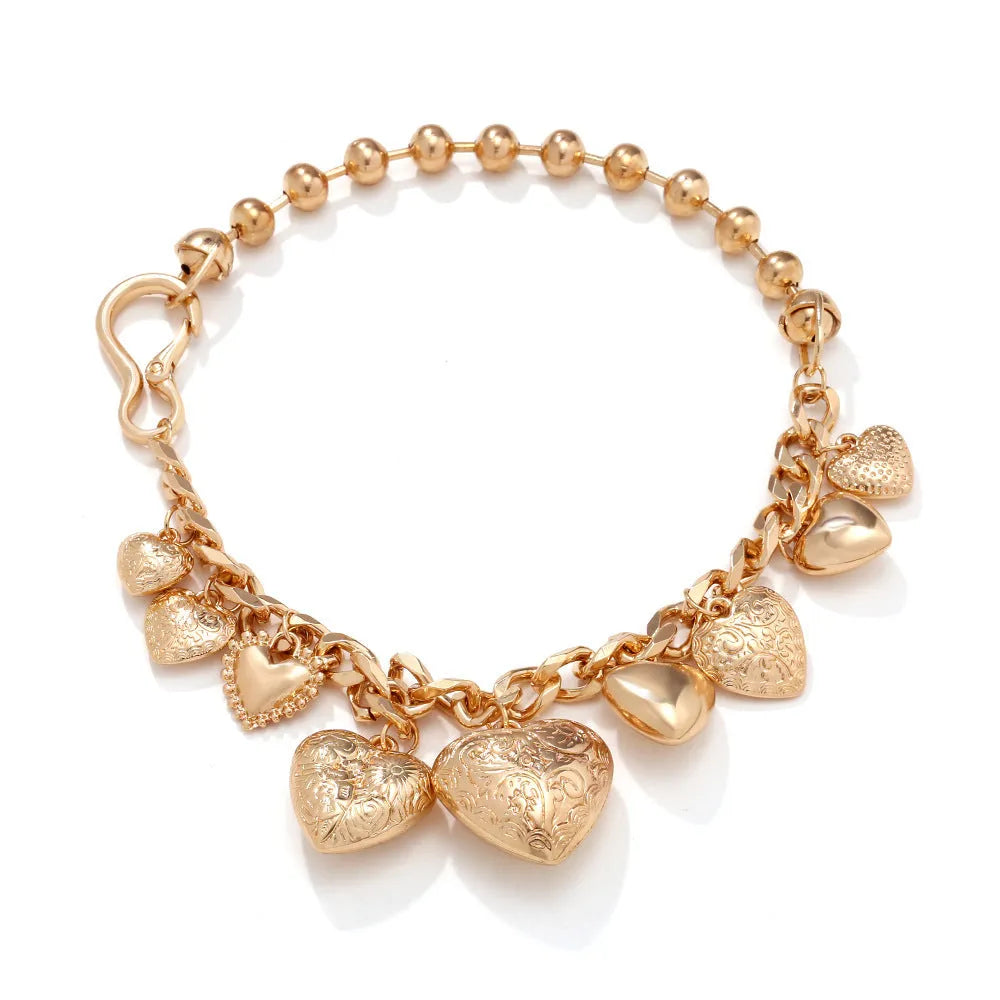 Exaggerated style carved heart pendant necklace for women in gold or white K on a regular chain.