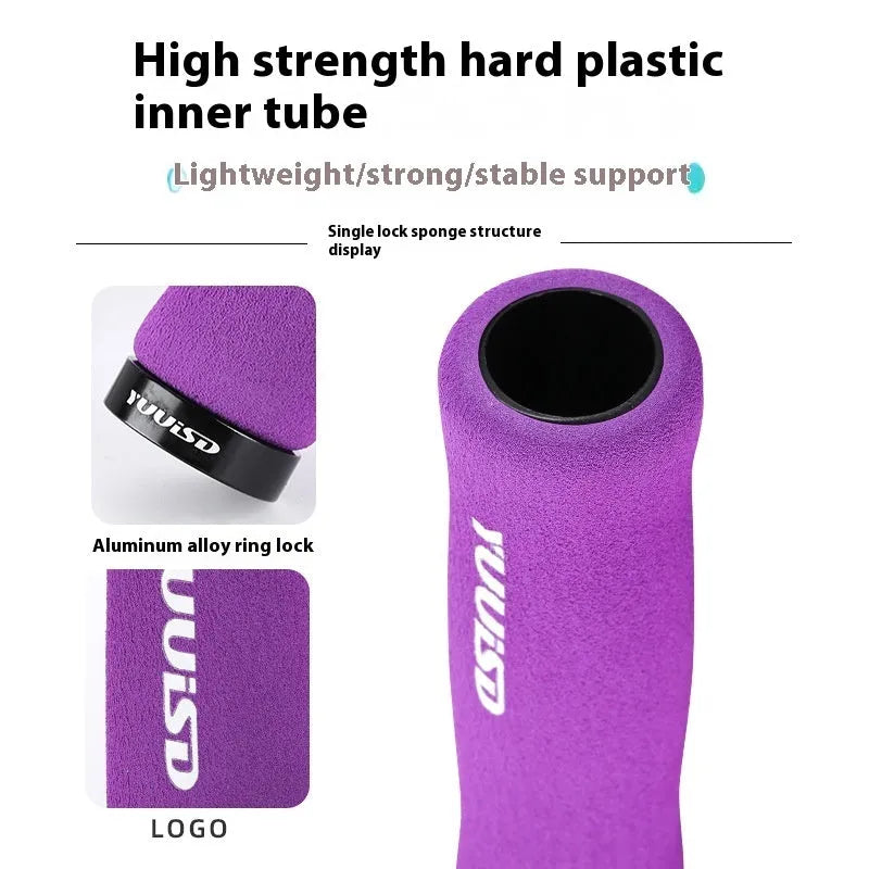 Pair of soft sponge mountain bike handlebar covers in black, purple, or biange colours for shock absorption